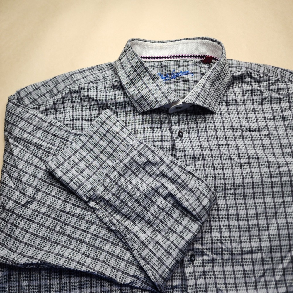 Robert Graham Mens XL/XXL‎ Grey Black Plaid Houndstooth Cotton Button Down Shirt